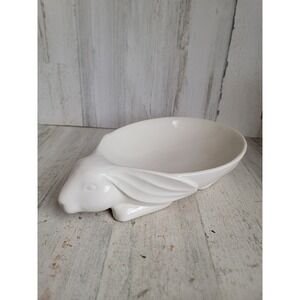 White egg-shaped rabbit shallow dish serving Easter spring home decor